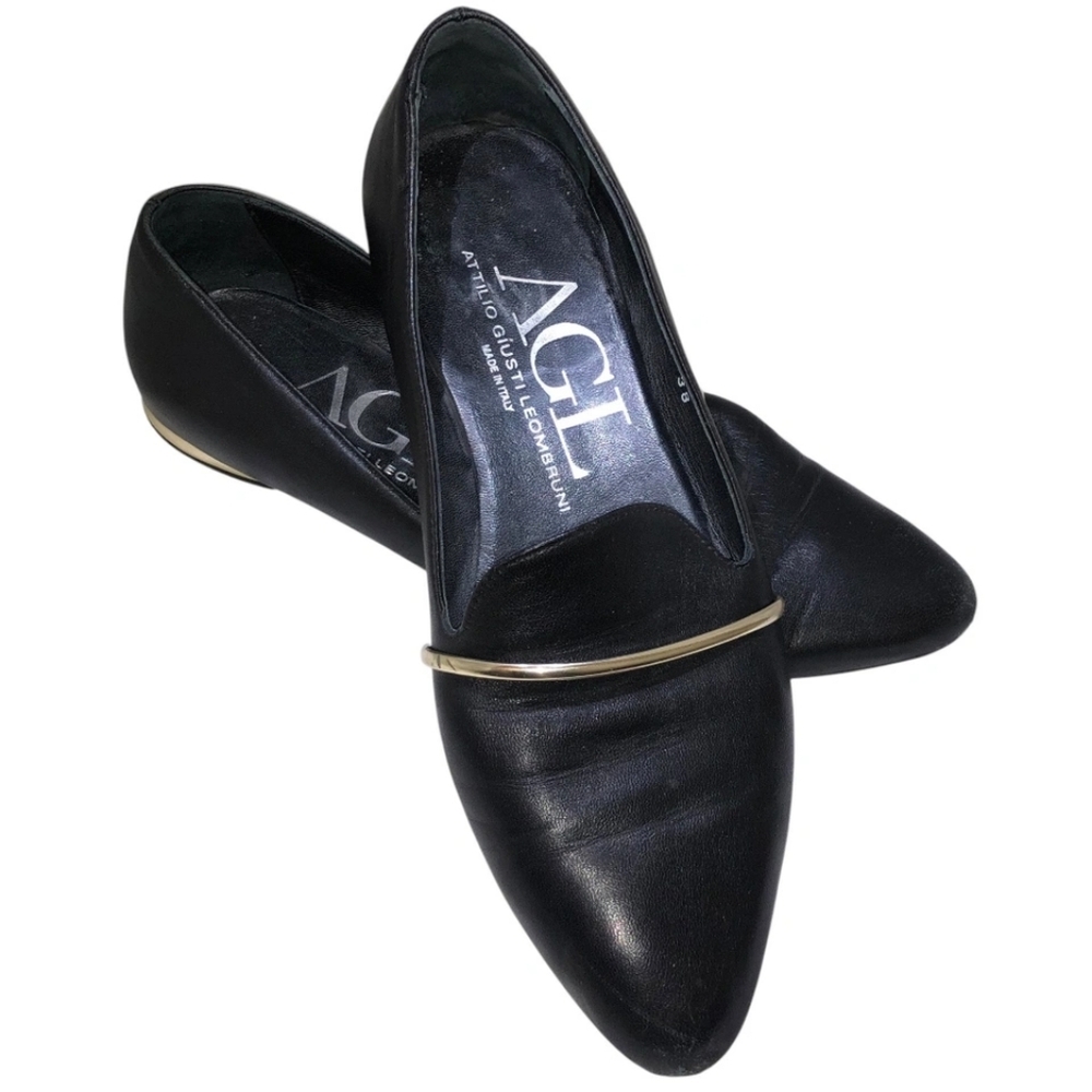 AGL Attilio Giusti Leombruni Smoking Slippers Flats 38 EUR 8 US Black Leather
